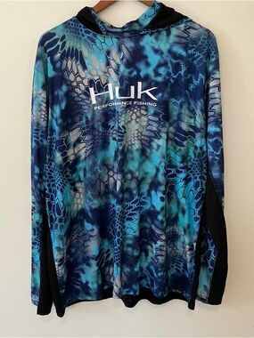 Huk Hoodie Mens 2XL Blue Pontus Lightweight Fishing Performance Outdoor Pullover